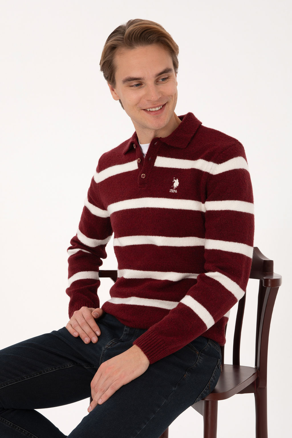 Erkek Regular Fit Polo Yaka Bordo Kazak - U.s. polo assn фото 8