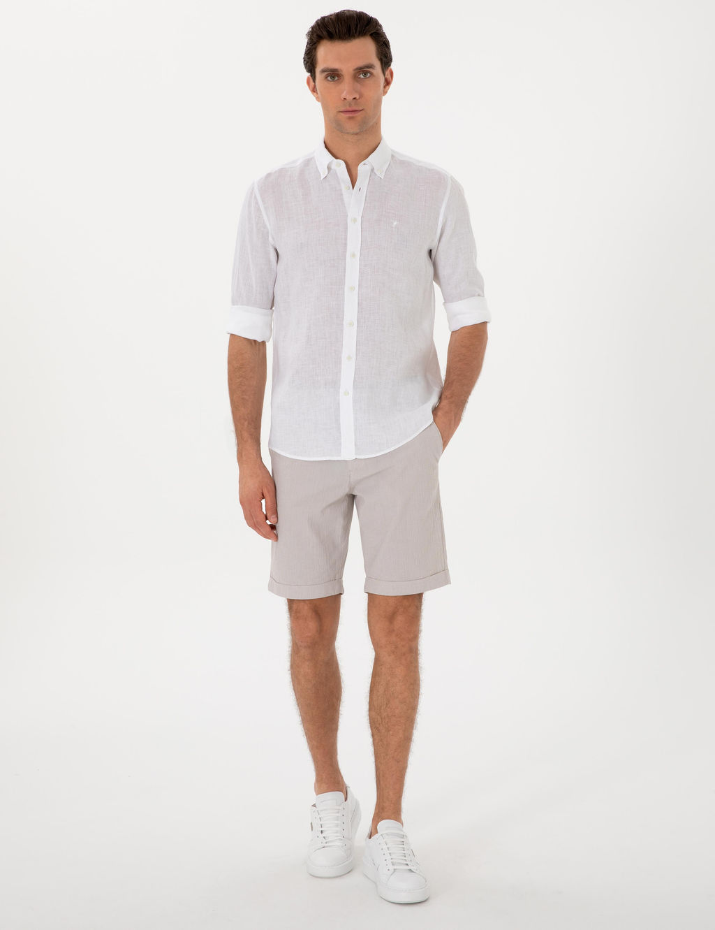Beyaz Regular Fit %100 Keten G_mlek