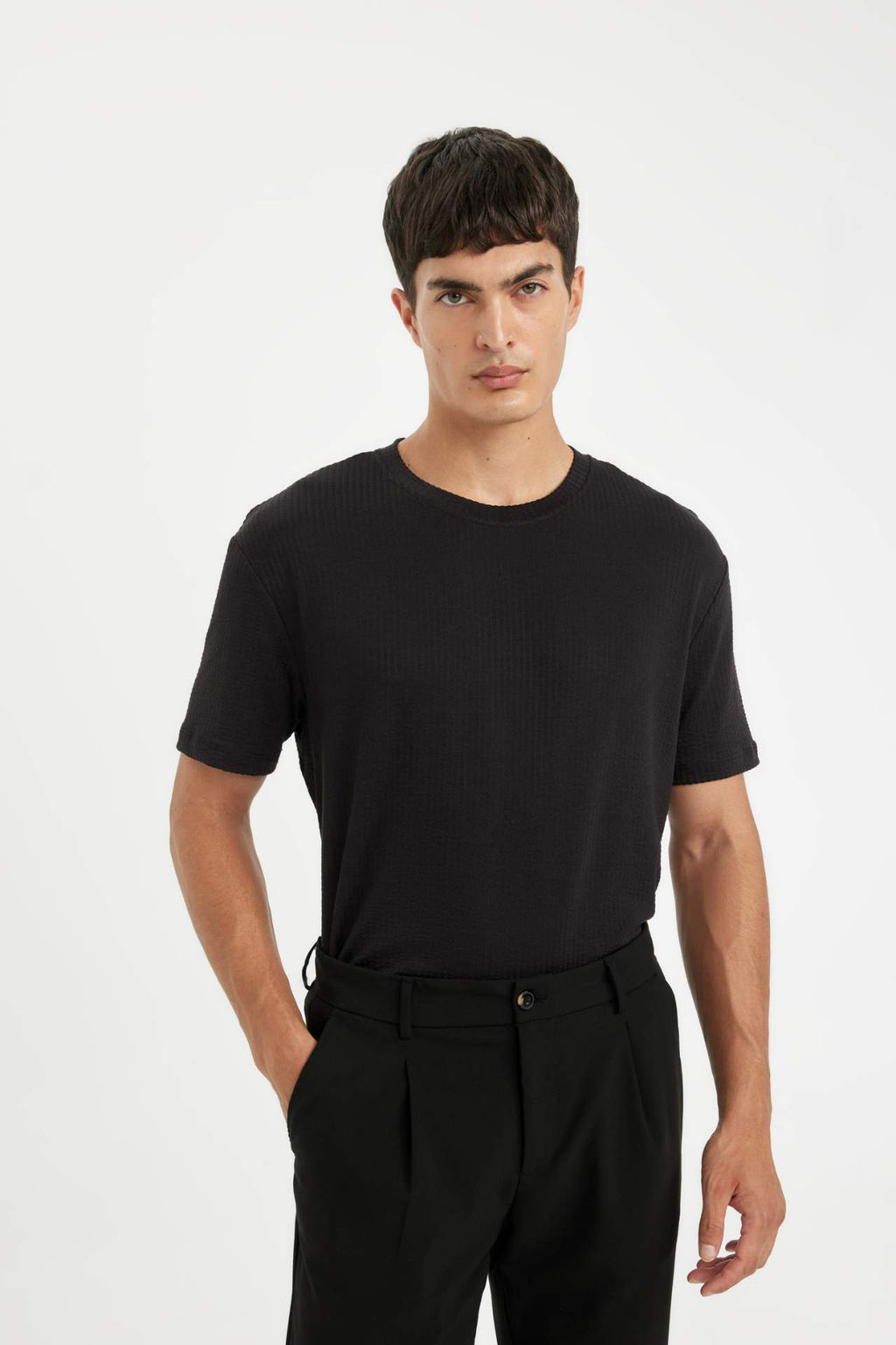 Regular Fit Bisiklet Yaka K?sa Kollu Krink?l Tisort - Defacto фото 7