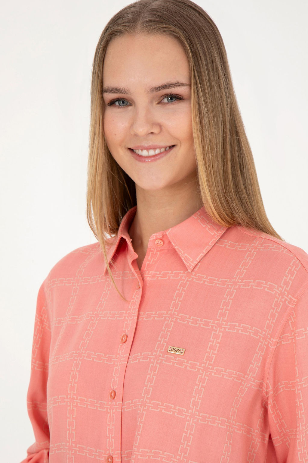 Женская рубашка лососевого цвета с длинным рукавом Неожиданная скидка в корзине - U.s. polo assn фото 2