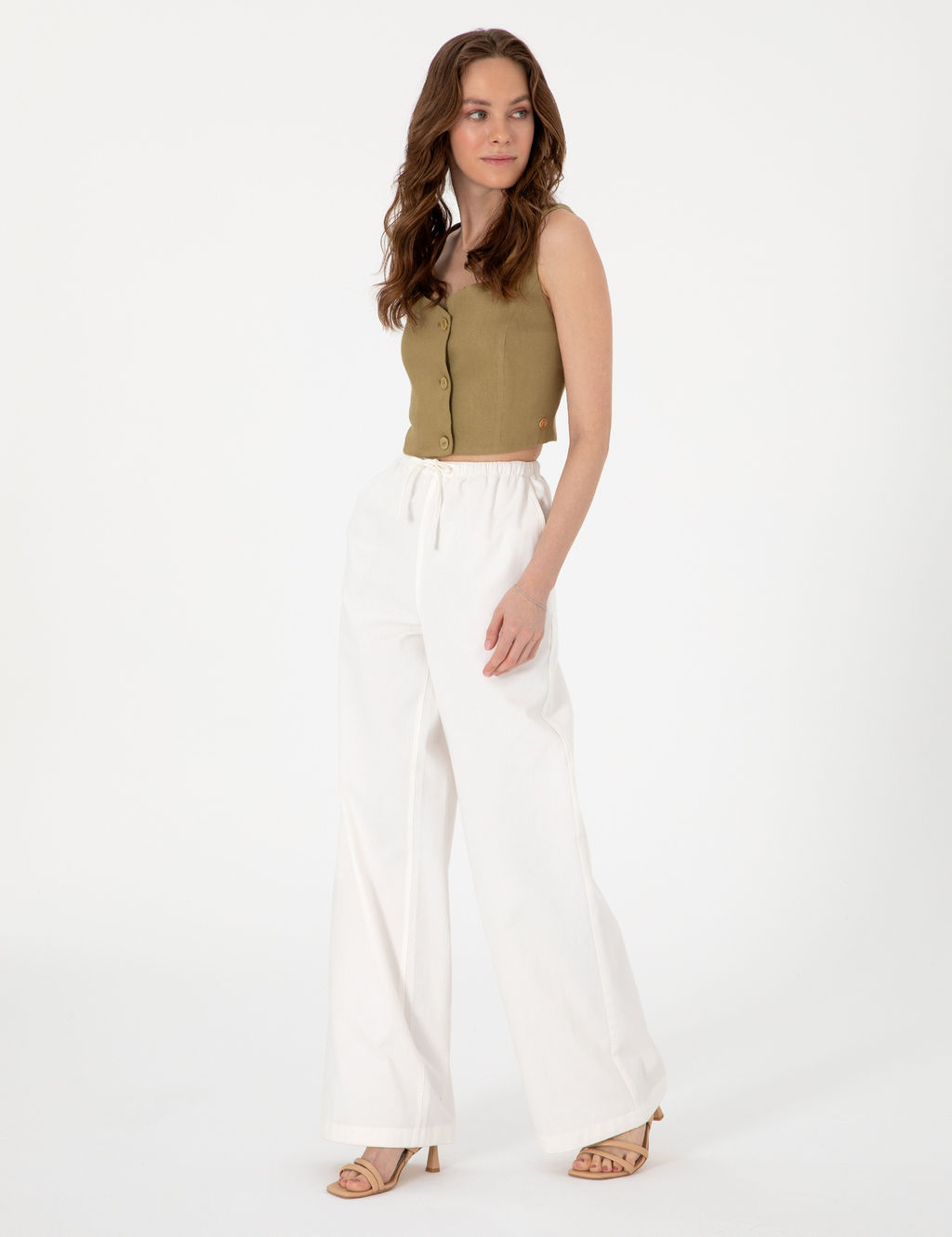 Beyaz Y_ksek Bel Loose Fit Pantolon