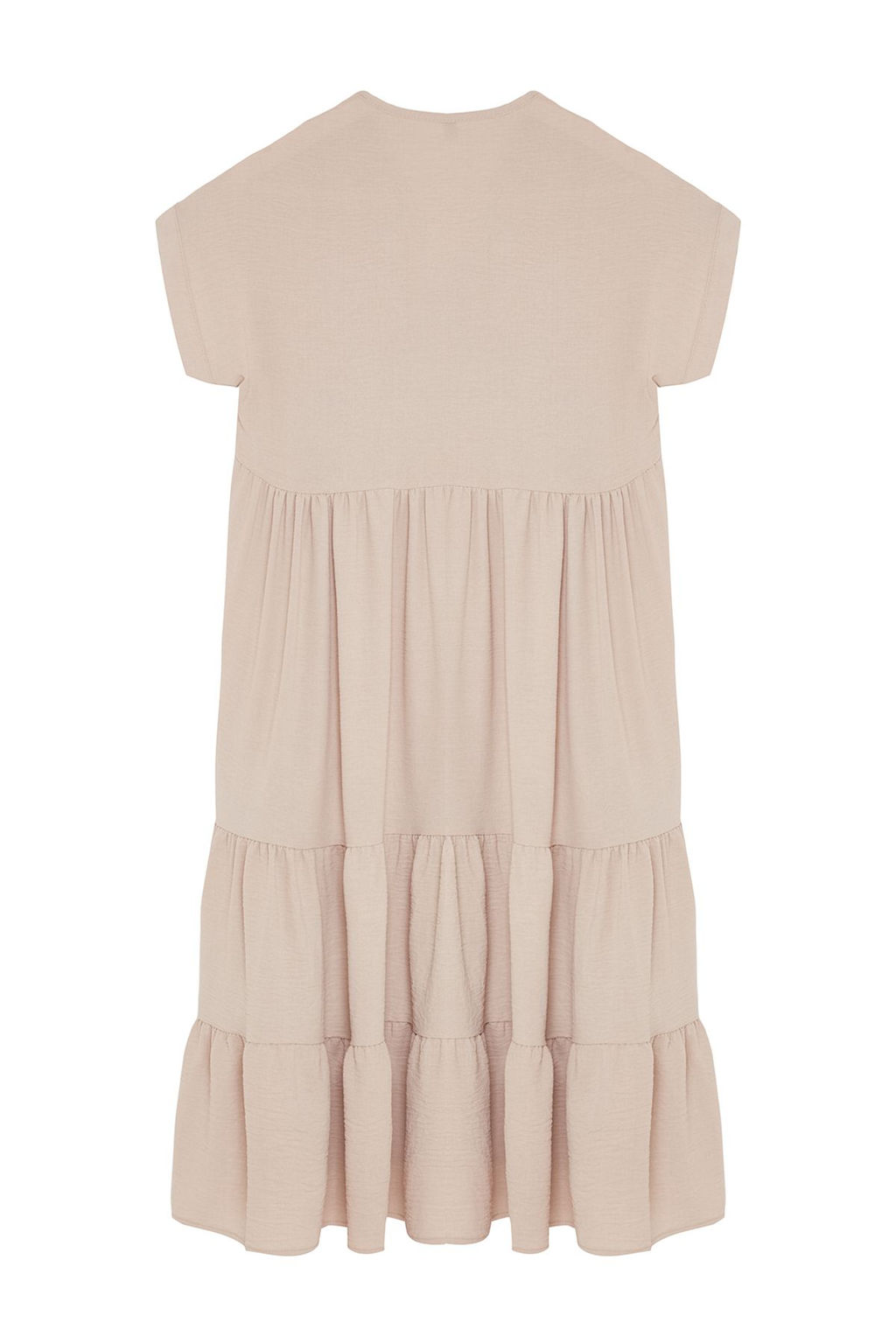 Tas Duz Genis Kesim V Yaka Etegi Volanl? Aerobin Dokuma ElbiseTWOSS24EL01031