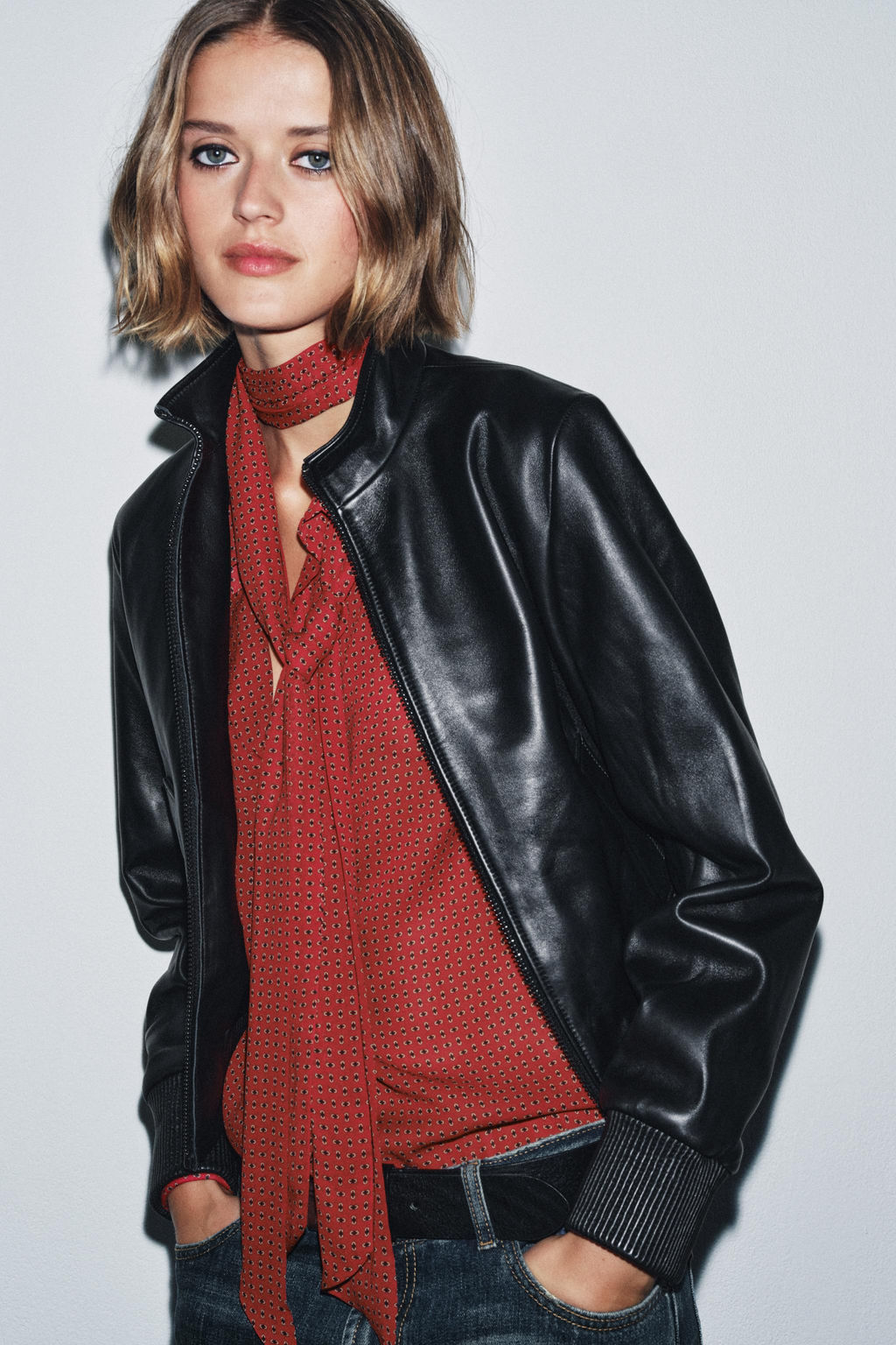 ZW COLLECTION PRINTED BLOUSE WITH BOW DETAIL - Zara фото 7