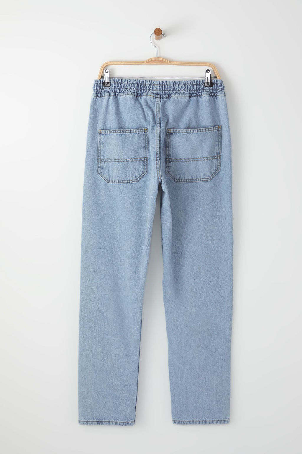 Ac?k Mavi Regular Fit Beli Lastikli Genis Kal?p Bol Kot Pantolon Jeans TMNAW24JE00025