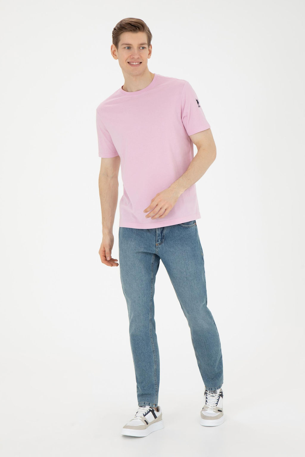 Erkek Regular Fit Bisiklet Yaka Pembe Basic Ti__rt