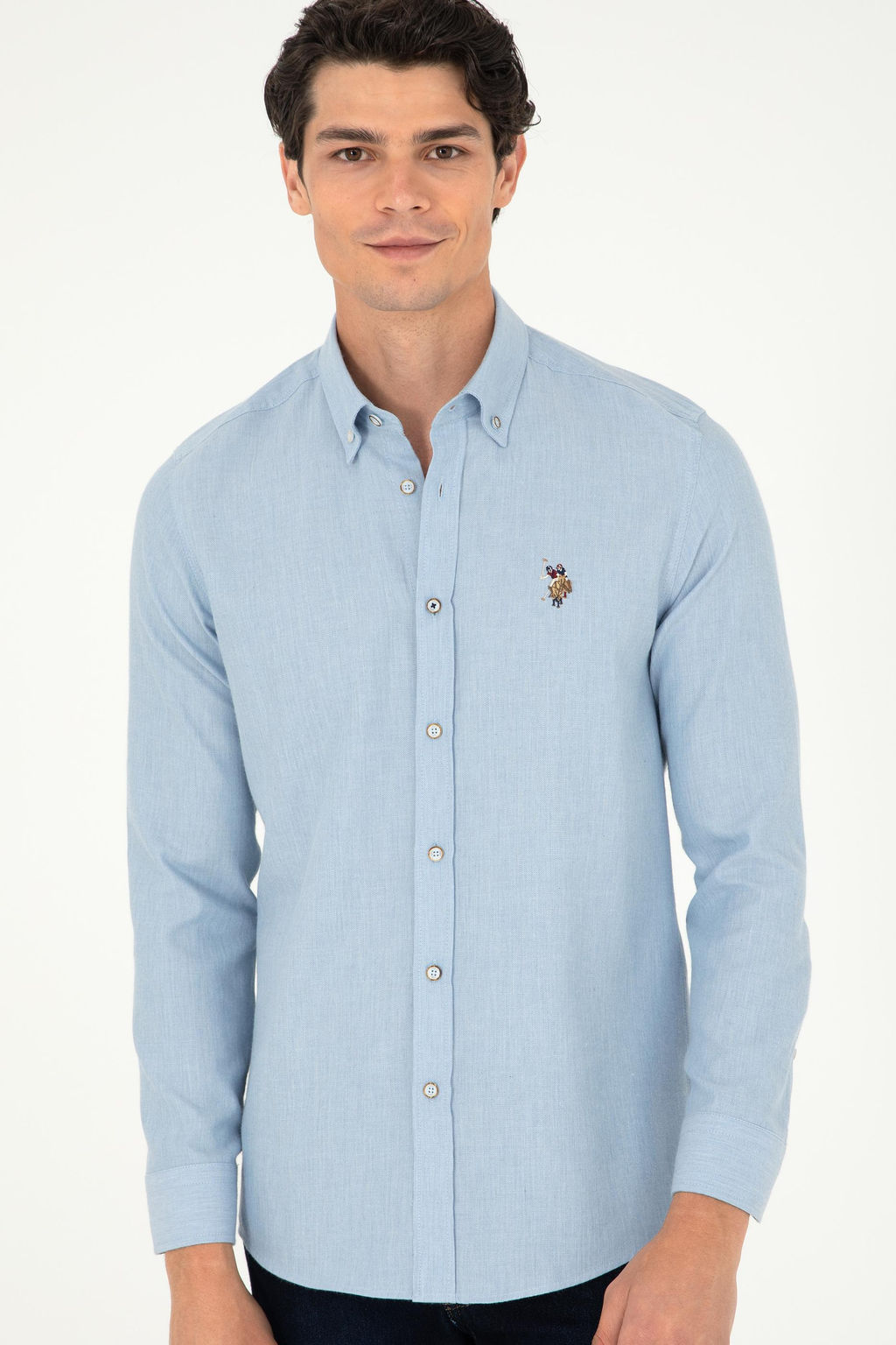 Мужская голубая базовая рубашка с длинным рукавом - U.s. polo assn фото 3