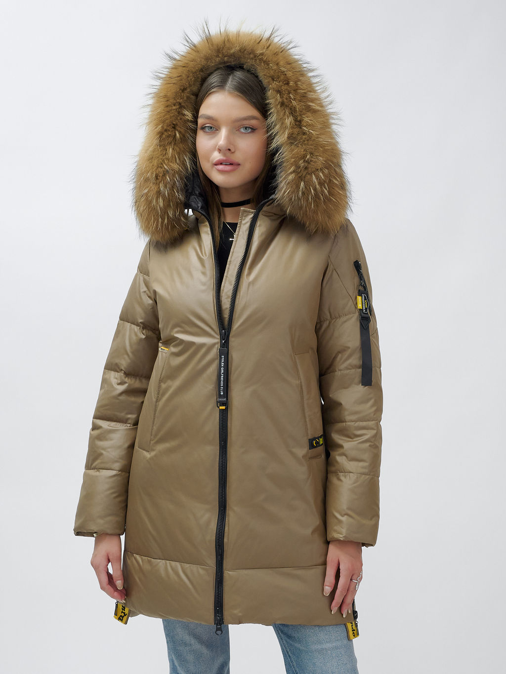 Куртка зимняя HaiLuoZi 871K женская коричневая с мехом енота утеплитель 260 г/м² - Mtforce фото 8