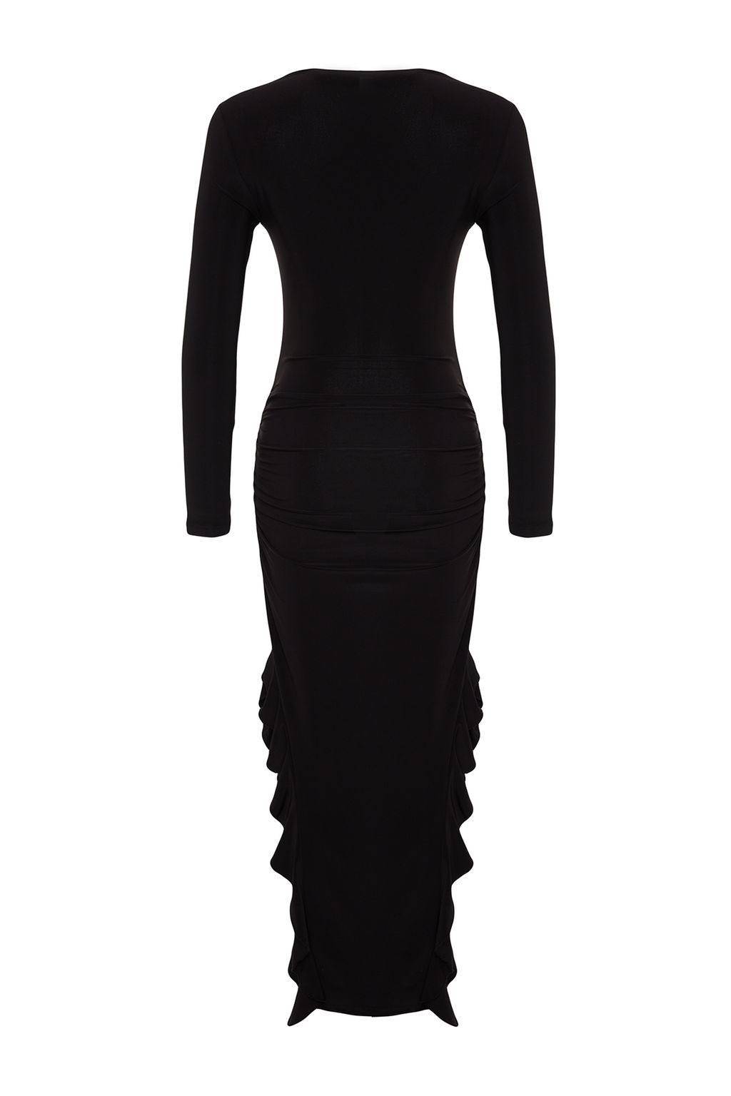 TRENDYOLMILLA Siyah Etegi Volanl? Kay?k Kaya Maxi Esnek Orme Elbise TWOAW24EL00616 фото 17