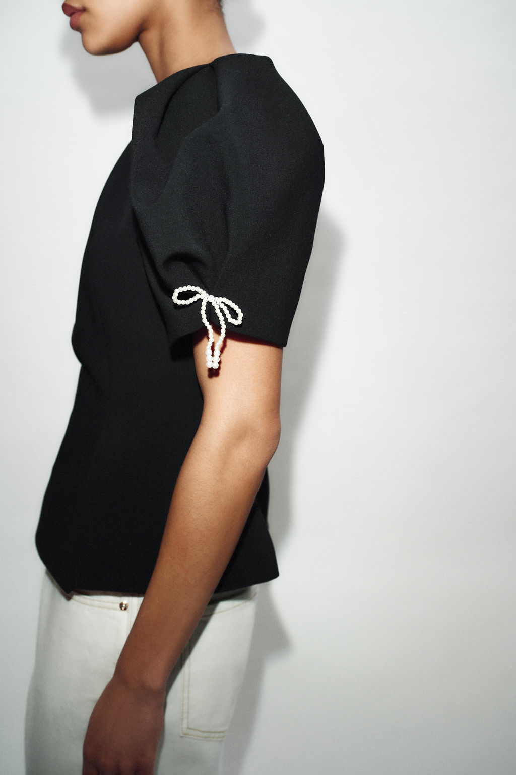 CUERPO MANGA ABULLONADA PERLAS LAZOS / Negro - Zara фото 3