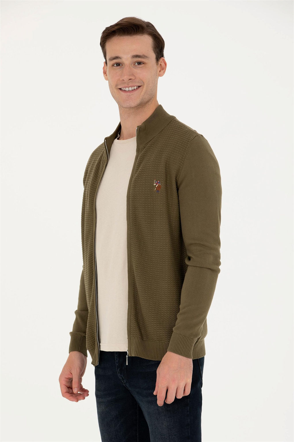 U. S. Polo Assn / Мужской базовый трикотажный кардиган цвета хаки - U.s. polo assn фото 9