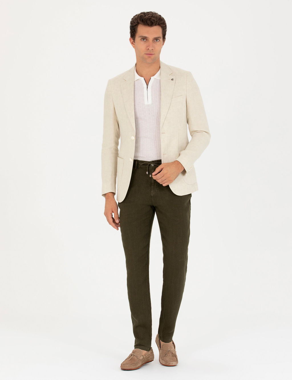 Бежевая льняная куртка приталенного кроя - Cacharel фото 4