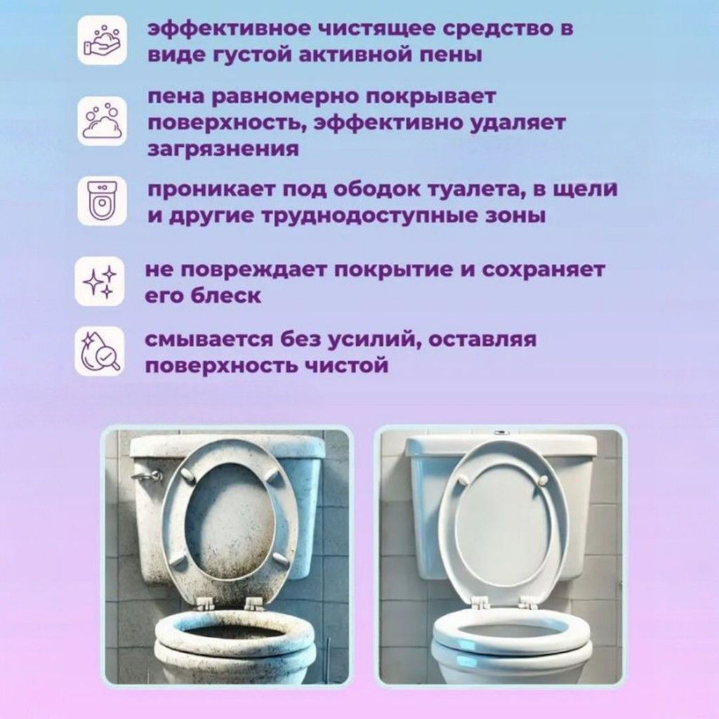 Универсальное чистящее средство спрей пена для унитаза, туалета и моющее для уборки ванной - Buro фото 3