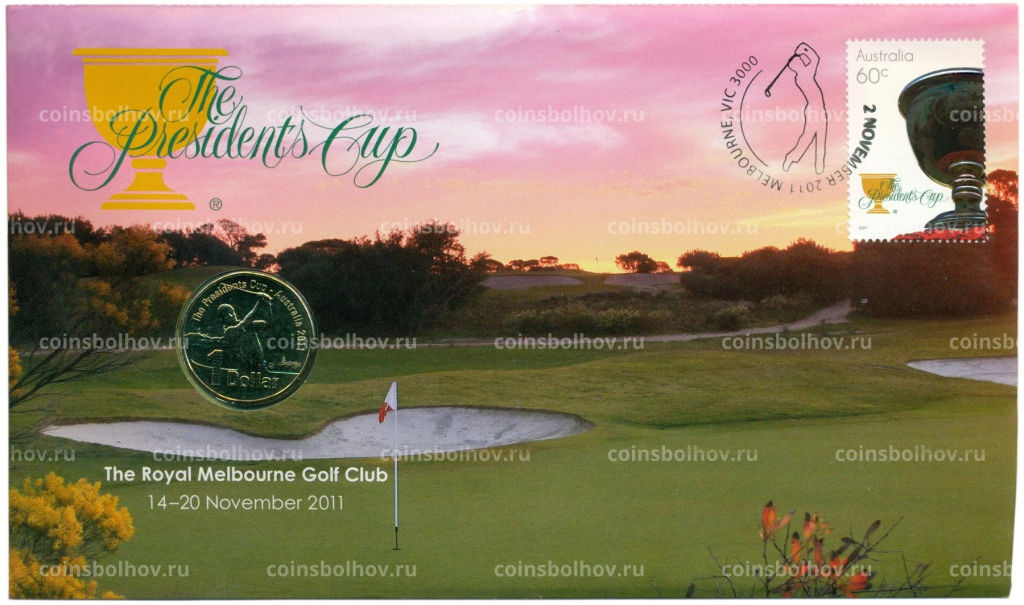 Монета 1 доллар 2011 года Австралия Президентский Кубок  Австралия 2011 (в конверте с почтовой маркой)