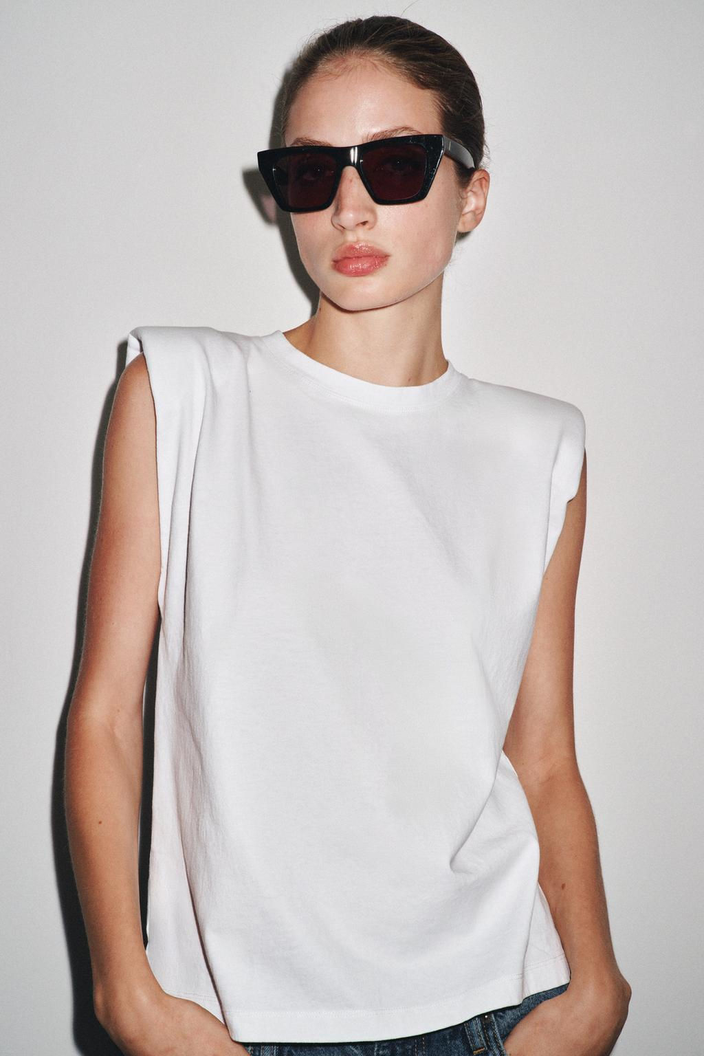 SLEEVELESS SHOULDER PAD T-SHIRT - Zara фото 4