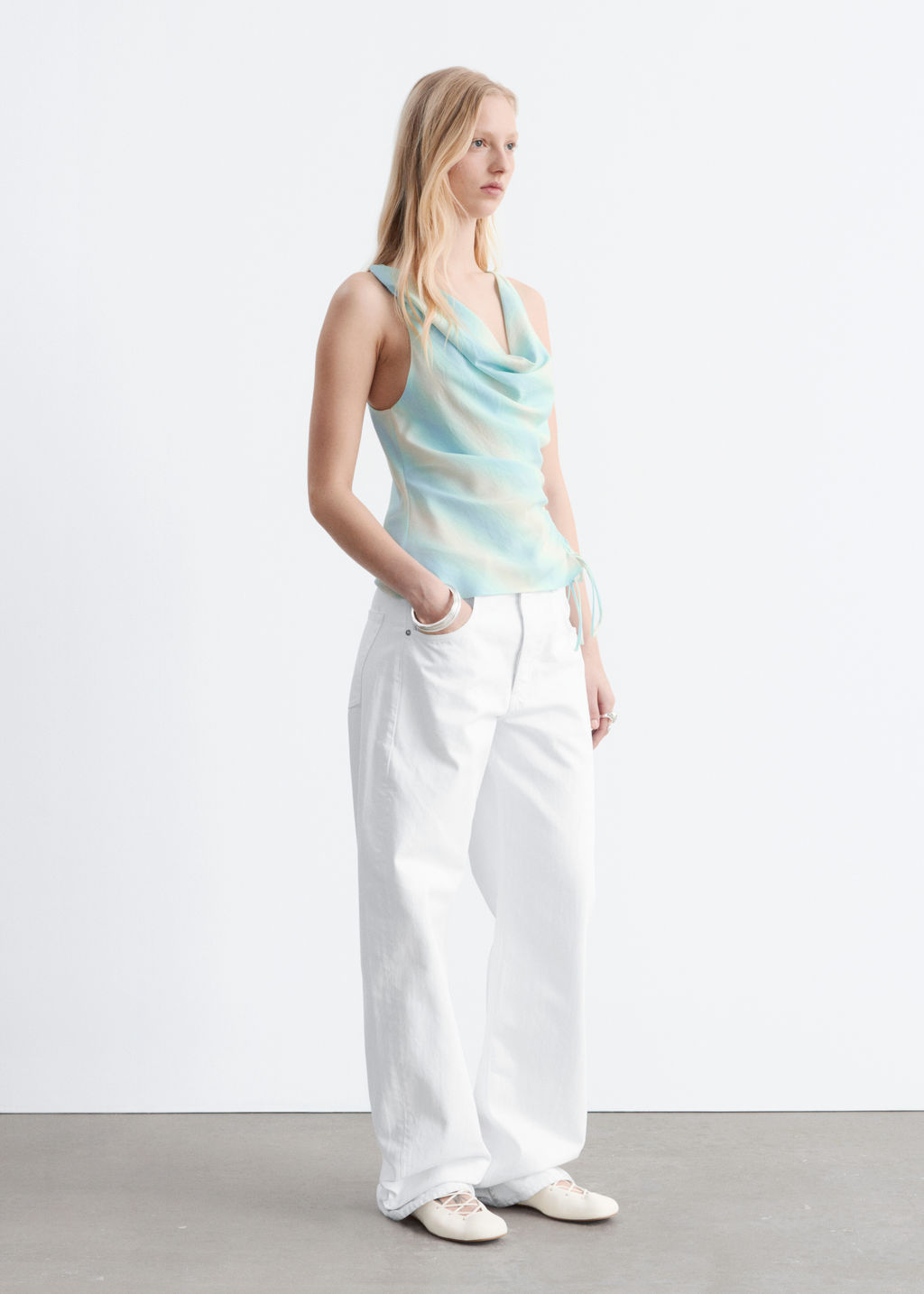 Top con cuello chal y cord?n de ajuste - H&m фото 8