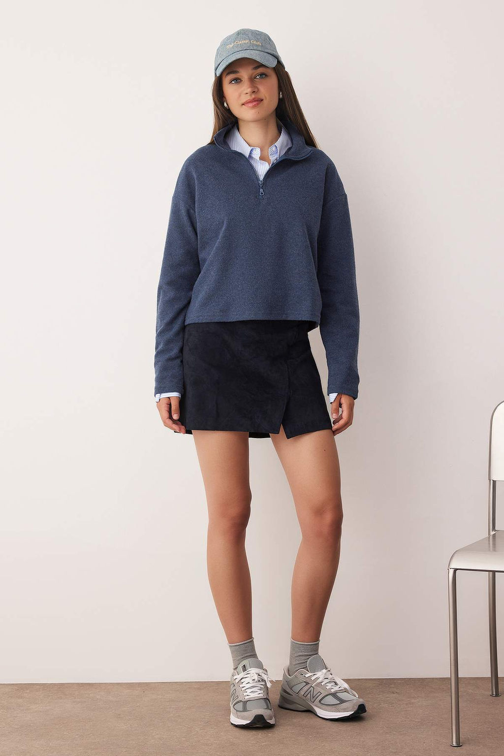 Indigo Selanik/Triko Gorunumlu Fermuarl? Yaka Regular/Normal Kal?p Orme Sweatshirt TWOAW22SW0732