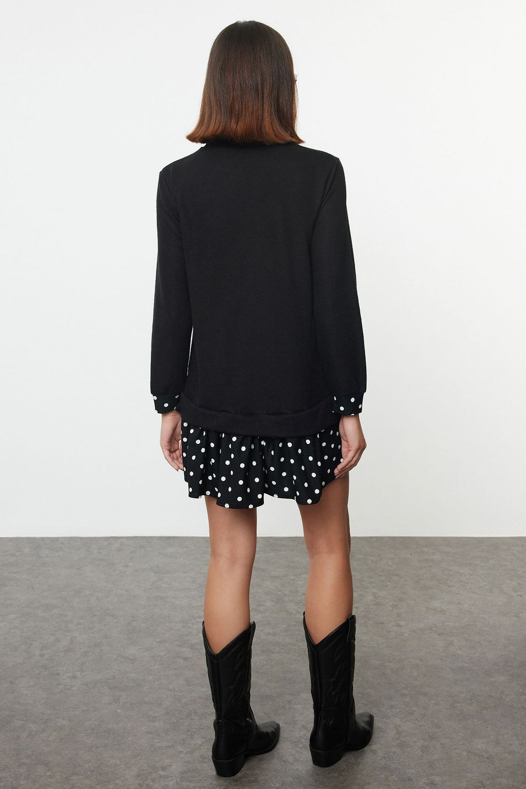 Siyah Selanik Dik Yaka Puantiyeli Mini Orme Elbise TWOAW25EL00282