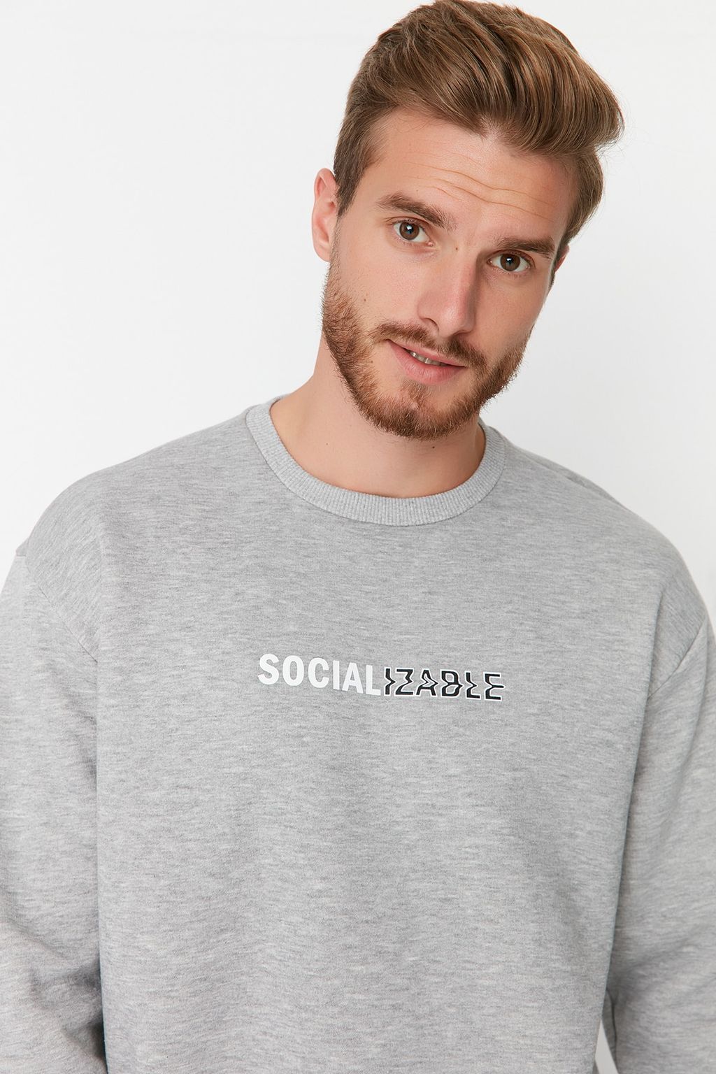 TRENDYOL MAN Lacivert Oversize/Genis Kesim Slogan Bask?l? Ici Polarl?/S?cak Tutan Sweatshirt TMNAW23SW00478 - Trendyolmilla фото 3