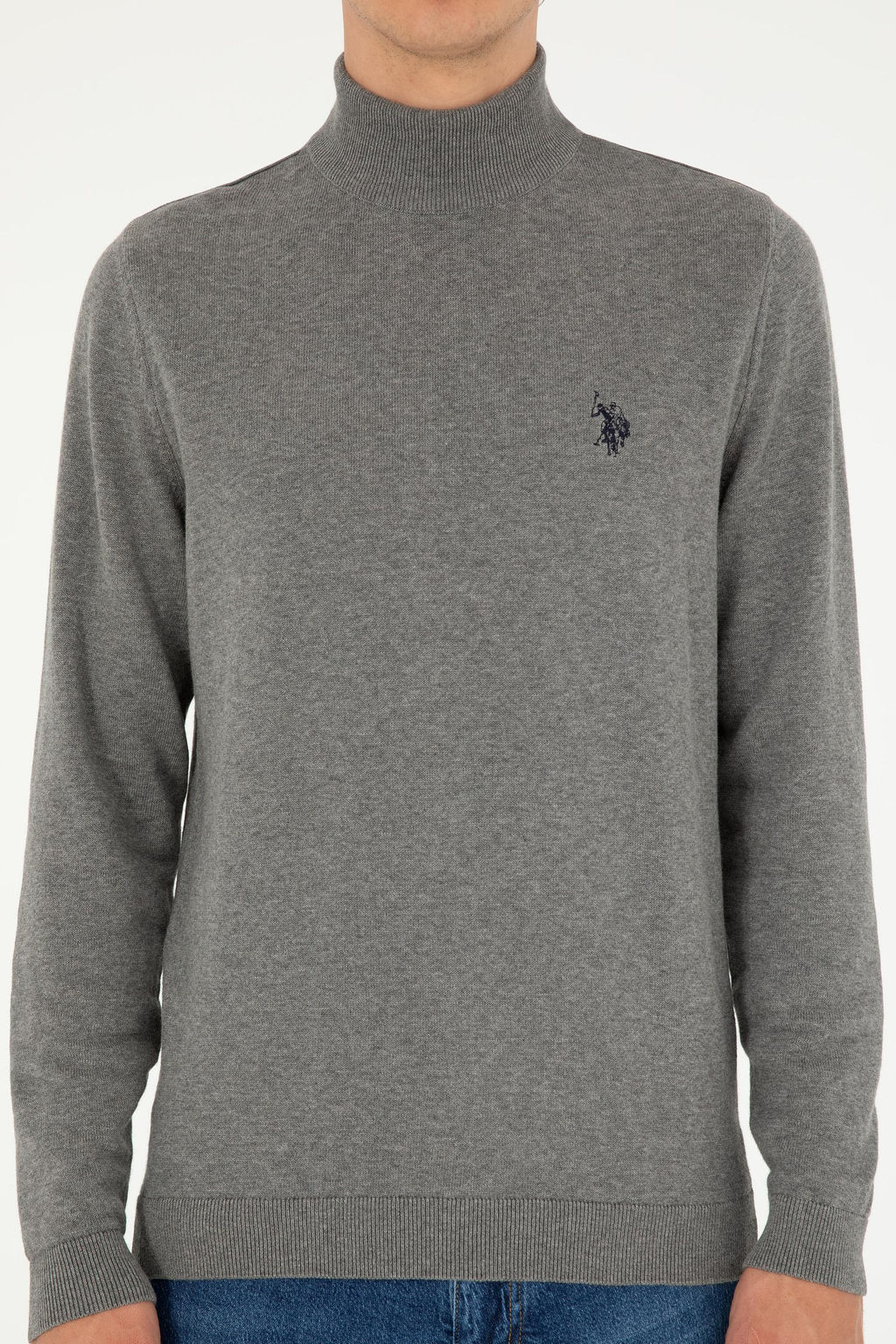 Свитер U.S. Polo Assn Slim Fit полуводолазка серый меланж из хлопка