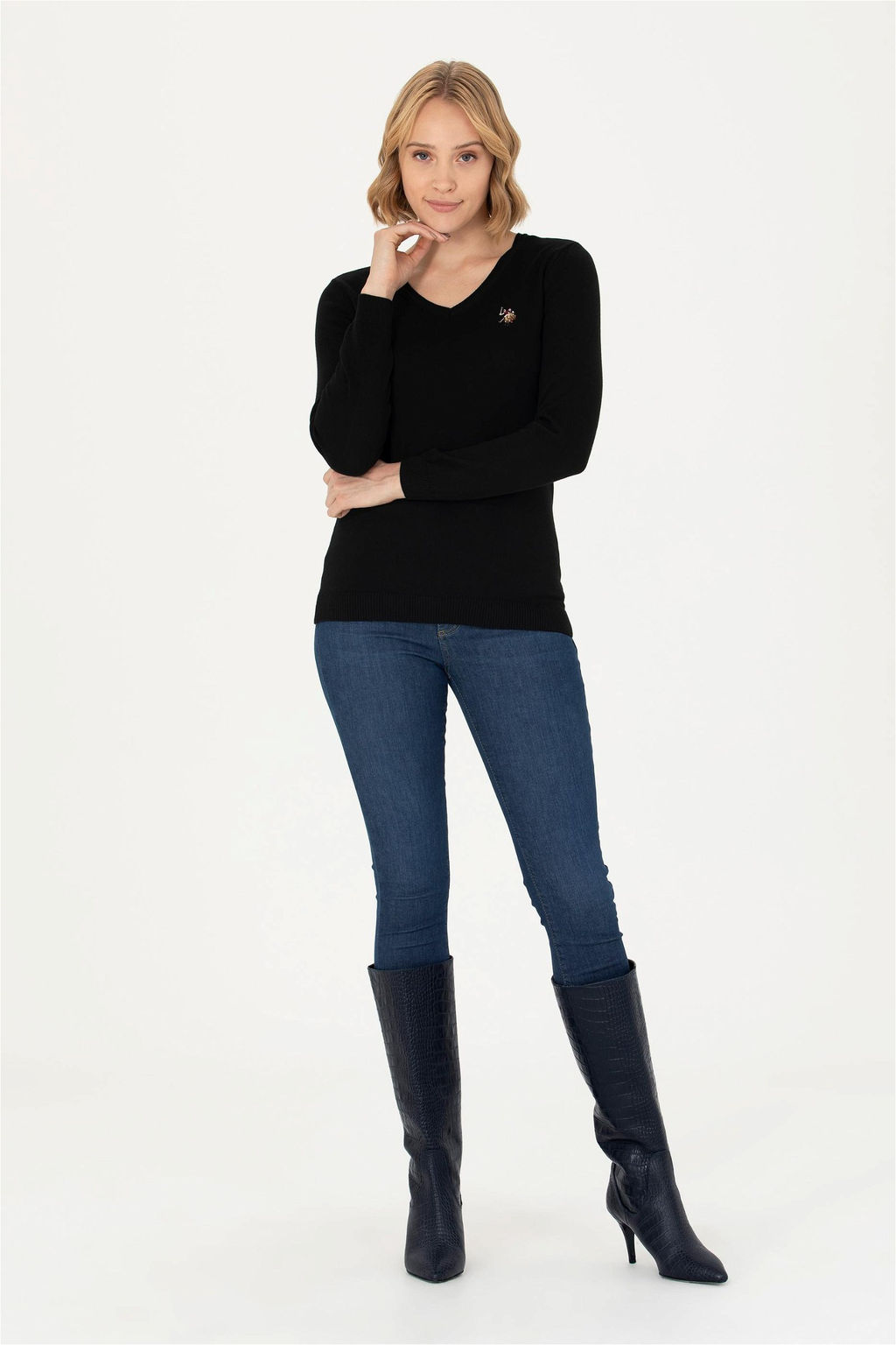 Женский черный базовый свитер с v-образным вырезом Неожиданная скидка в корзине - U.s. polo assn фото 4