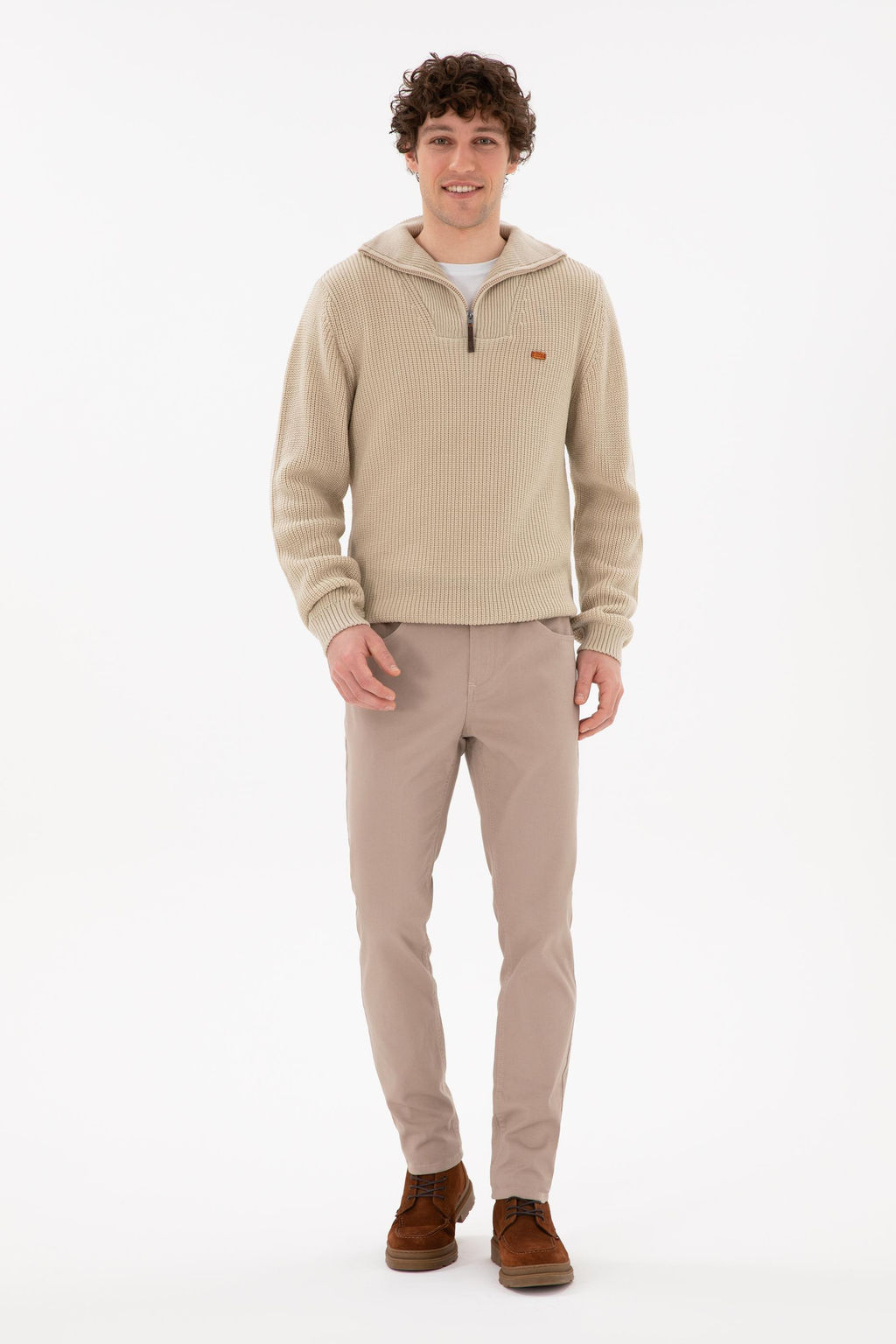 Erkek Slim Fit Koyu Bej Kanvas Pantolon