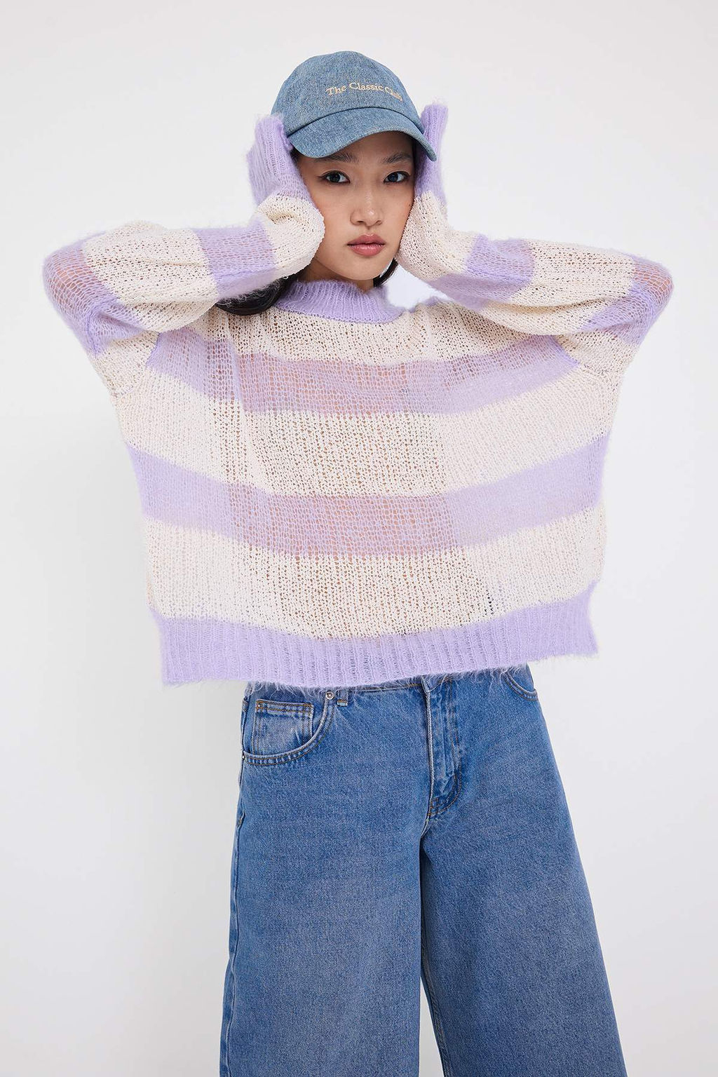 Teen Ekru Oversize/ Genis Kal?p Cizgili Triko Kazak TWOAW26KZ00025