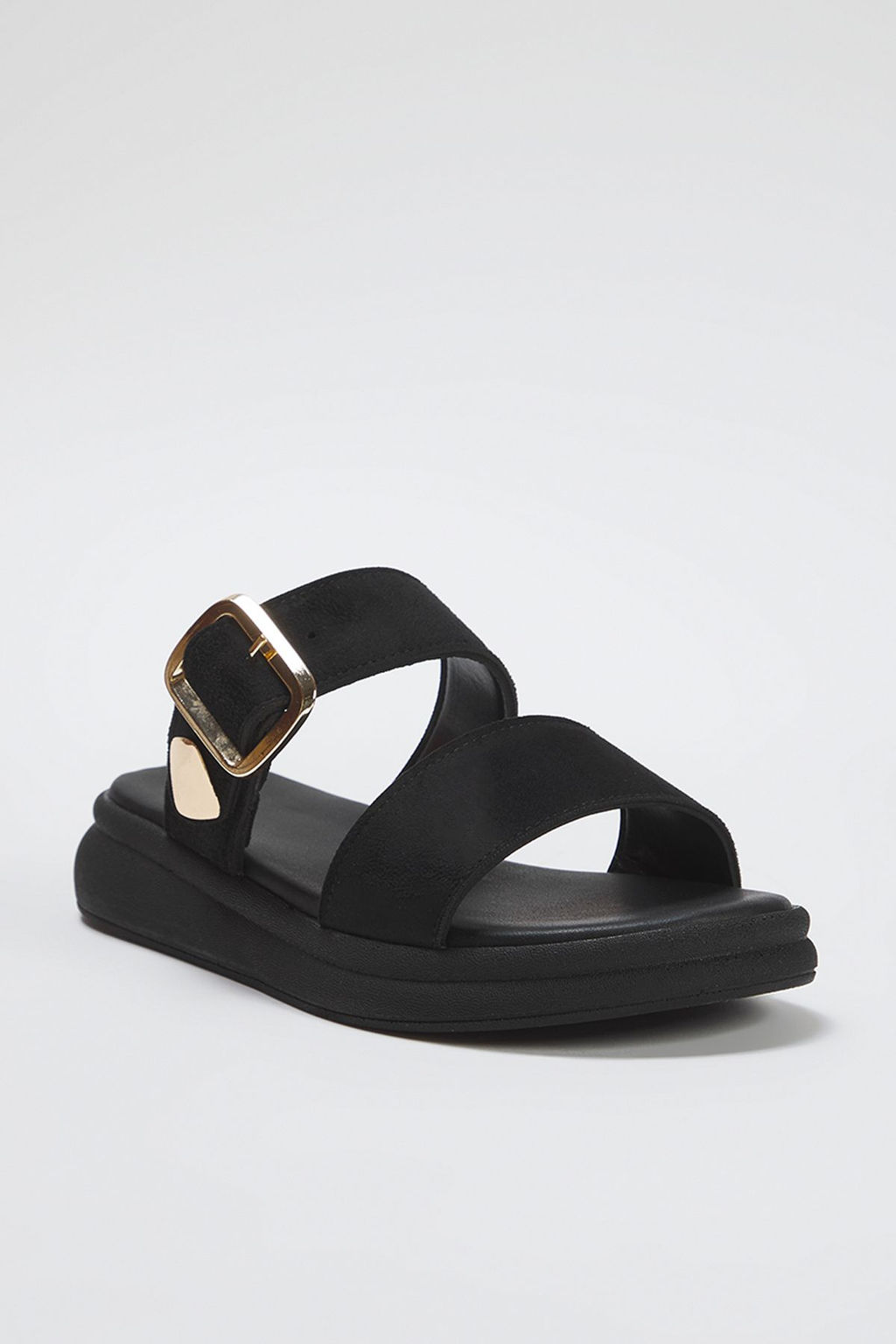 Trendyol Shoes Siyah Suet Gold Tokal? Duz Kad?n Terlik TAKSS25TE00006 - Trendyolmilla фото 6