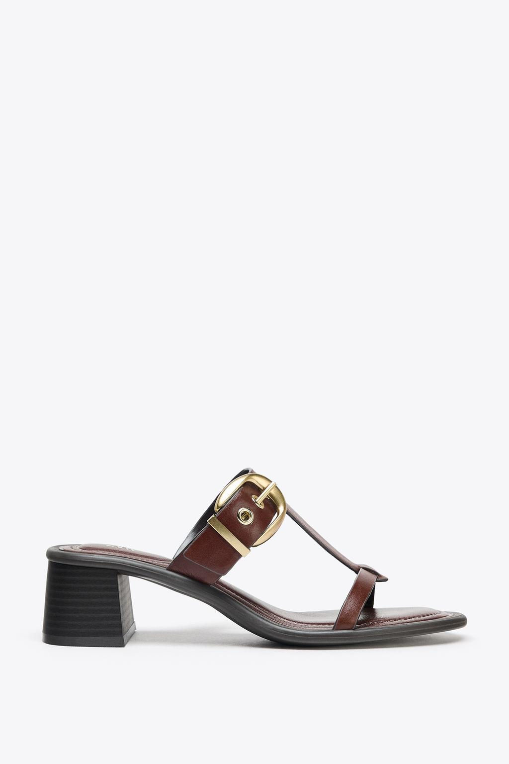 LEATHER BLOCK HEEL SANDALS - Zara фото 7