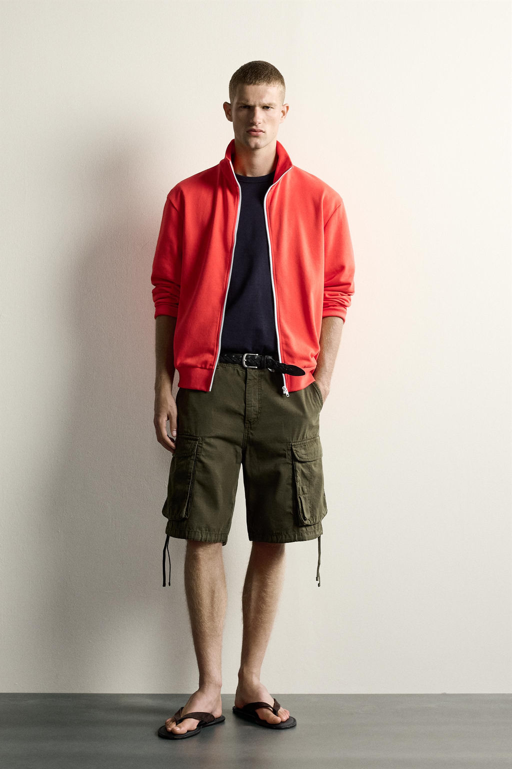 SUDADERA RELAXED FIT CREMALLERA CONTRASTE / Rojo / Naranja