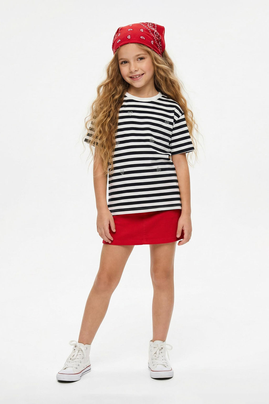 Siyah Cizgili K?z Cocuk %100 Pamuk Kalp Nak?sl? Oversze K?sa Kol Orme T-Shirt TKDSS25TS00036 - Trendyolmilla фото 9