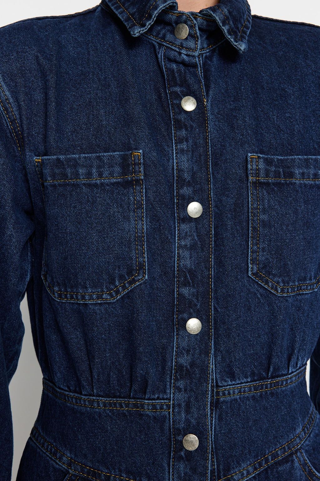 TRENDYOLMILLA Lacivert Balon Kollu Denim Tulum TWOAW22TU0041  фото 5