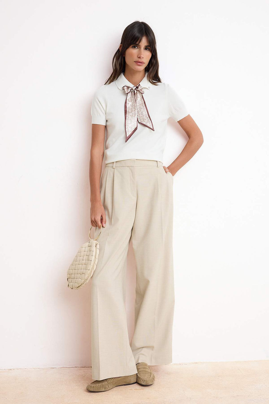 Ekru Fular Detayl? Premium Iplik/ Ozel Iplik Bluz TWOSS26BZ00159