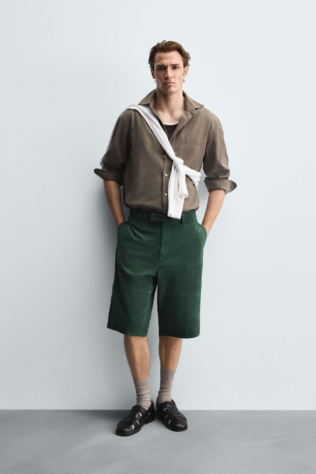 RELAXED FIT LEATHER SUEDE BERMUDA SHORTS