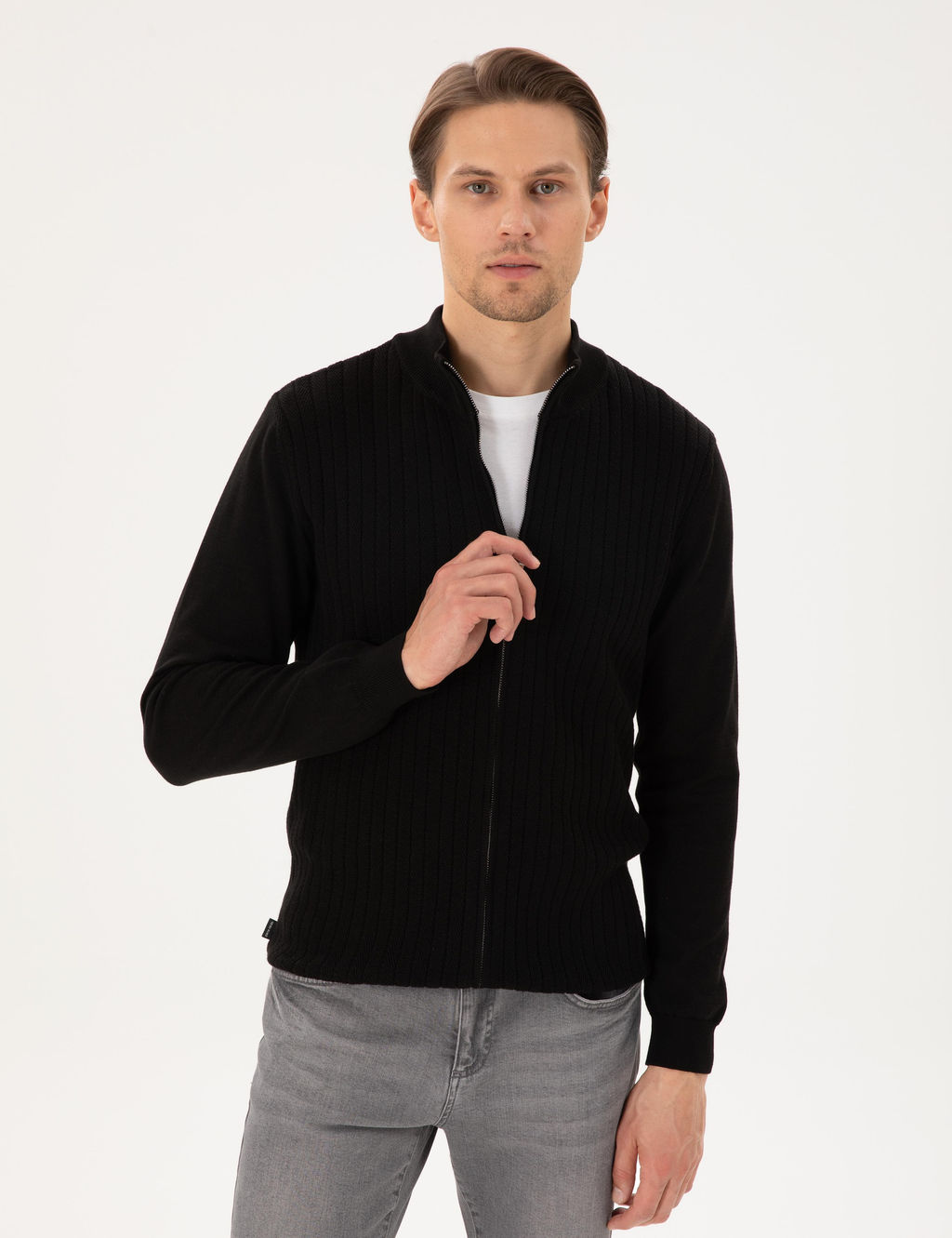 Siyah Slim Fit Fermuarl_ Triko H_rka - Pierre cardin фото 3