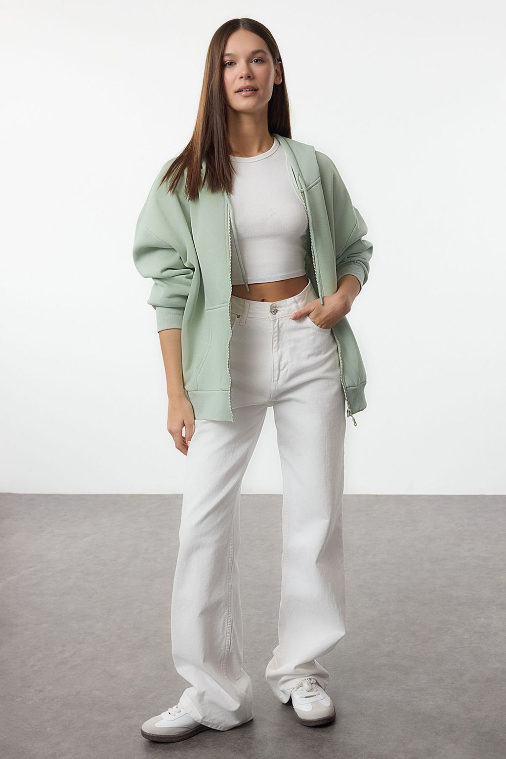 Mint Oversize/Rahat Kesim Fermuarl? Kal?n Ici Polarl? Orme Sweatshirt TWOAW24SW00188