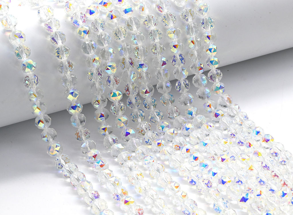 Бусины из циркона шарик гр.8мм цв.хрусталь хамелеон, 39см, 54 бусин Радуга камня