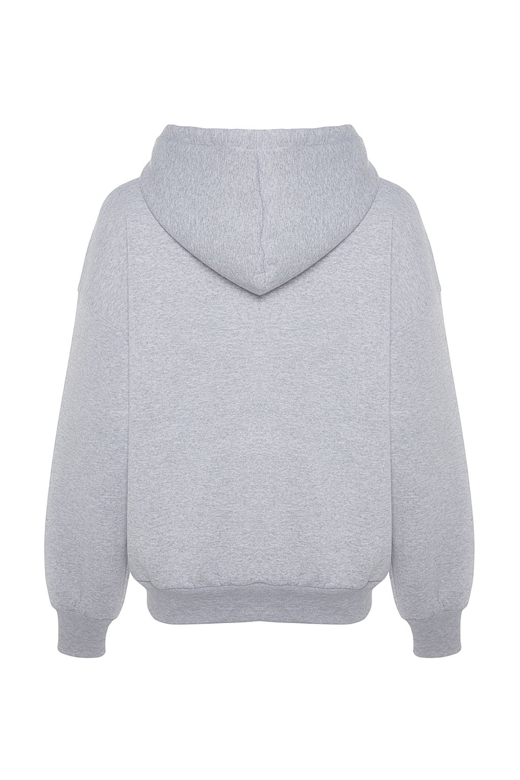 Gri Oversize/Rahat Kesim Basic Kapusonlu Fermuarl? Kal?n Ici Polarl? Orme Sweatshirt TWOAW24SW00188