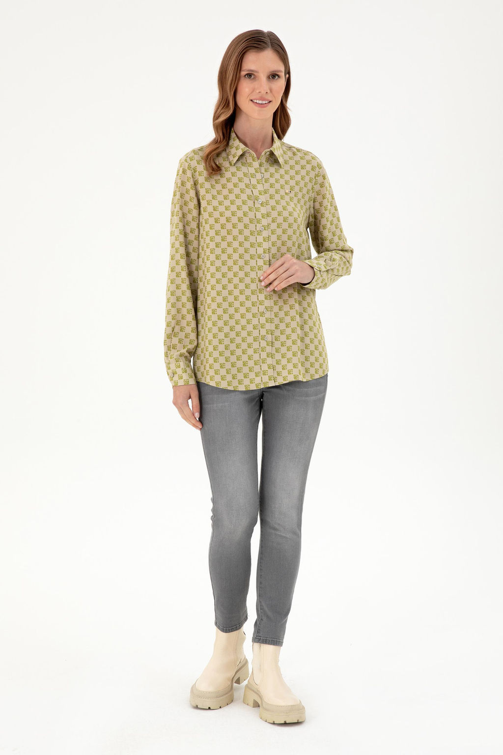 Женская рубашка цвета хаки с длинным рукавом светлого цвета Неожиданная скидка в корзине - U.s. polo assn фото 4