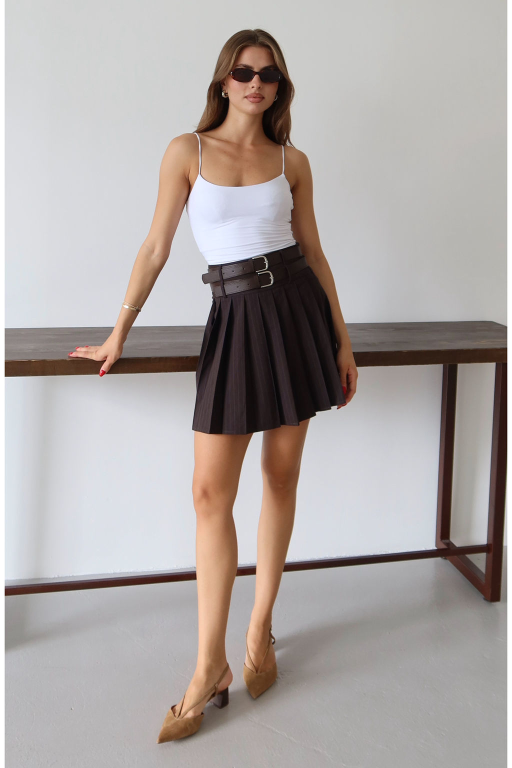 Tas Cift Kemerli Piliseli Mini Dokuma Etek TWOAW26ET00072 - Trendyolmilla фото 6