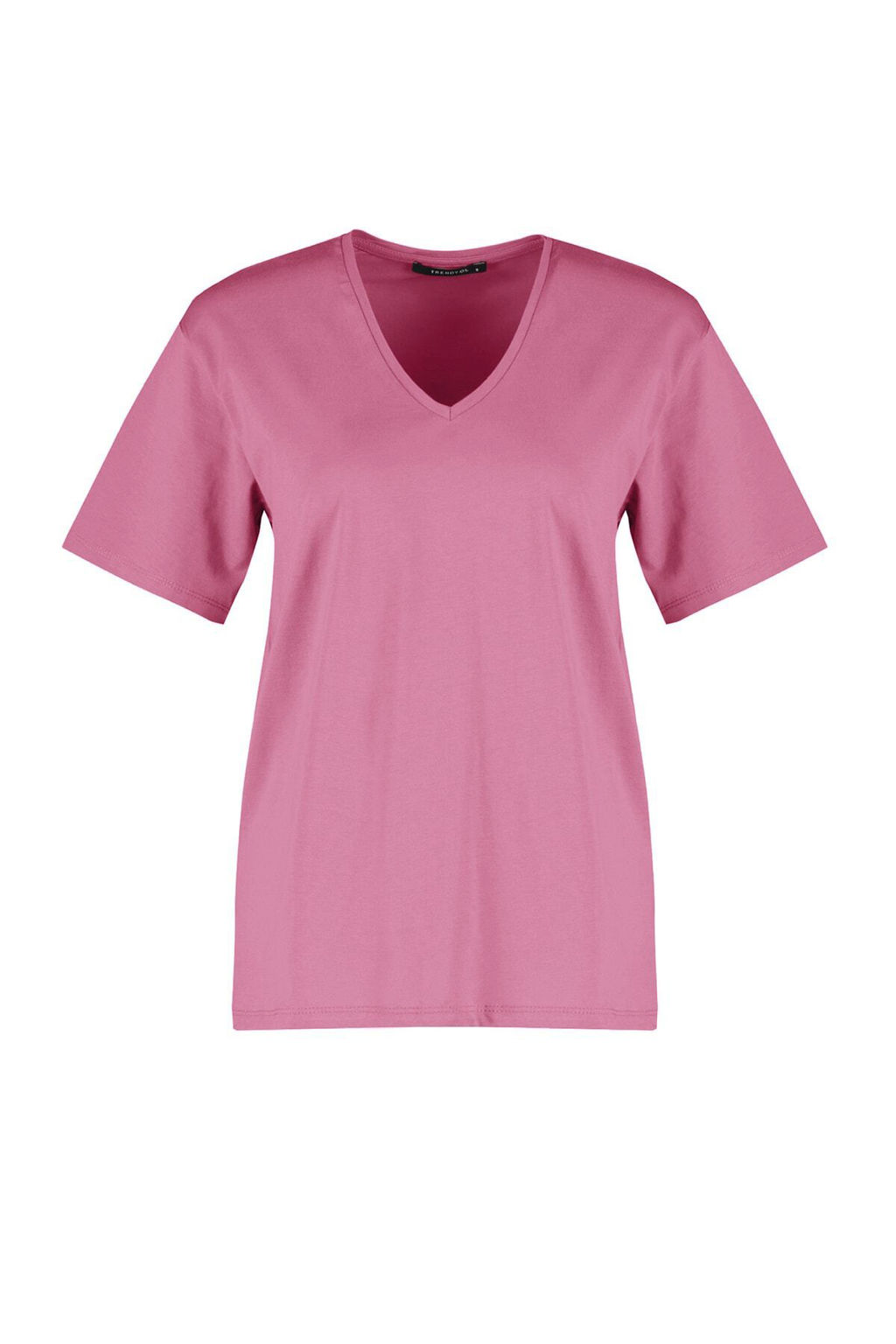 TRENDYOLMILLA Ekru %100 Pamuk Oversize/Genis Kal?p V Yaka Orme T-Shirt TWOSS23TS00003 фото 12