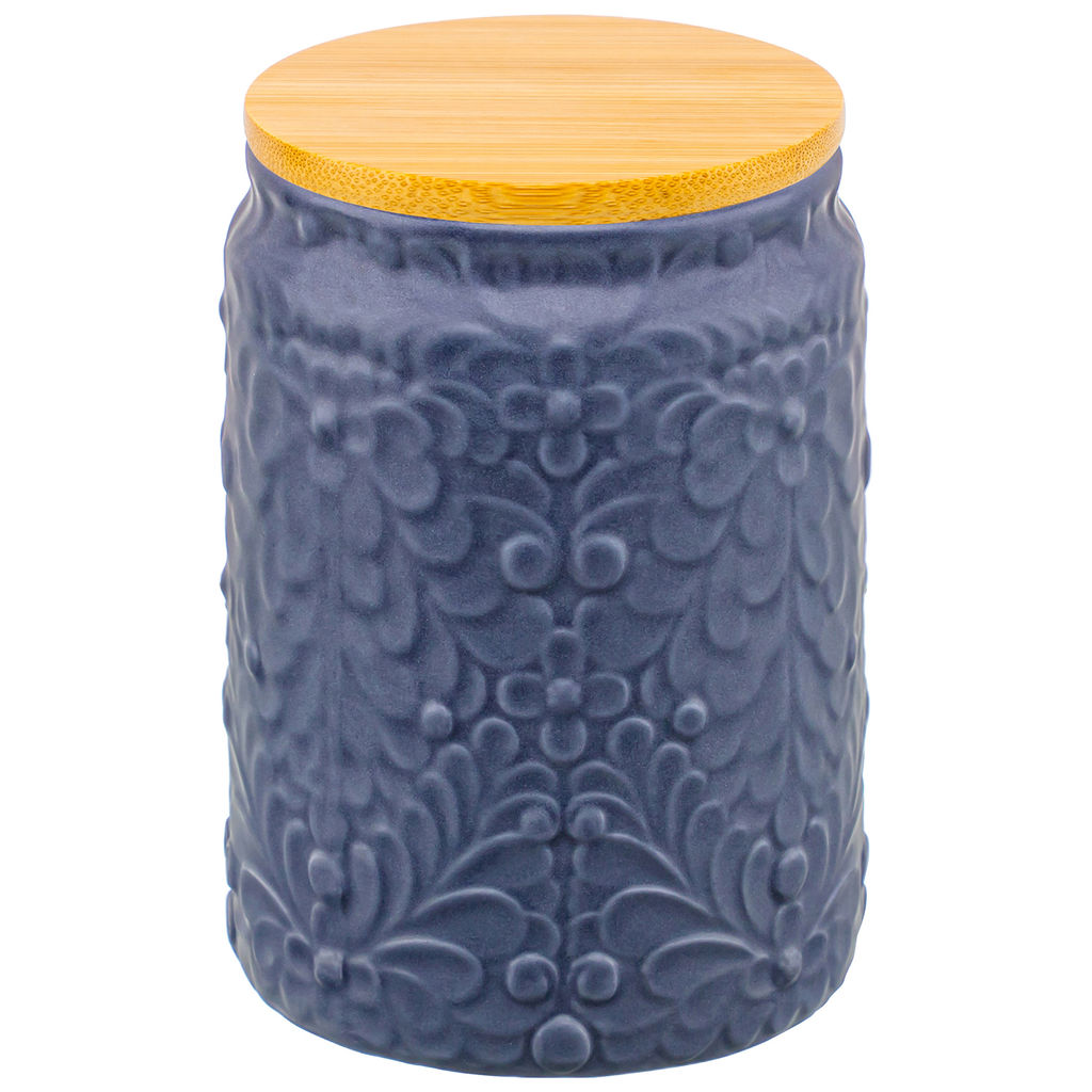 Банка д/хранения 750 мл 10*10*14,6 см с бамбуковой крышкой с сил. упл. темно-серый матовый