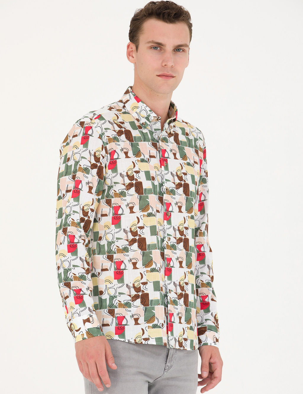 Рубашка Pierre Cardin Regular Fit длинный рукав хаки