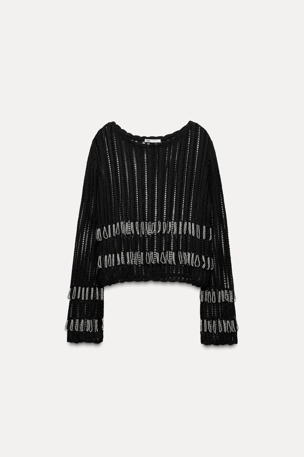 MESH JERSEY TOP WITH BEADING - Zara фото 7