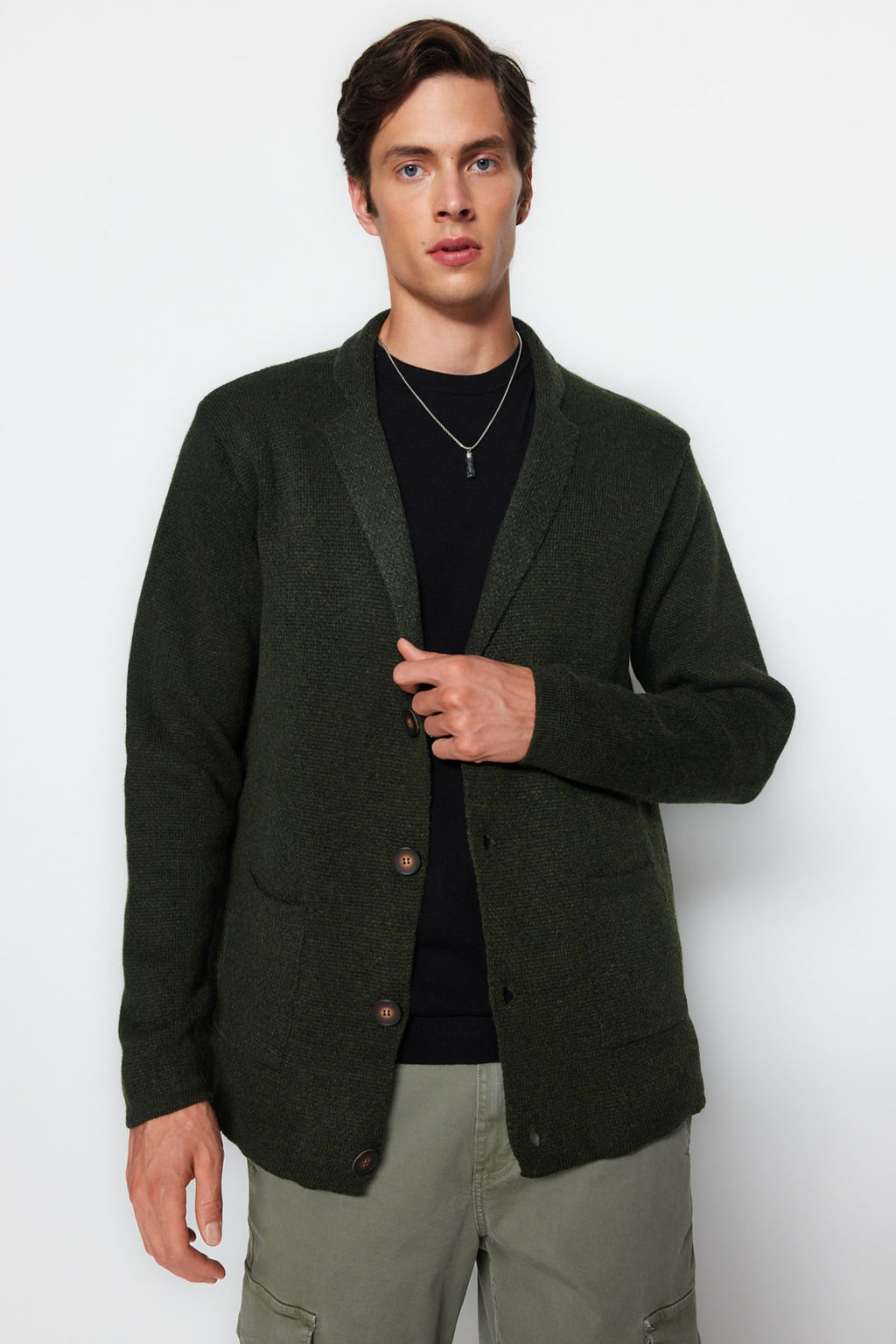 TRENDYOL MAN Antrasit Regular Fit Yunlu Yaka Triko H?rka TMNAW22HI0140 - Trendyolmilla фото 2
