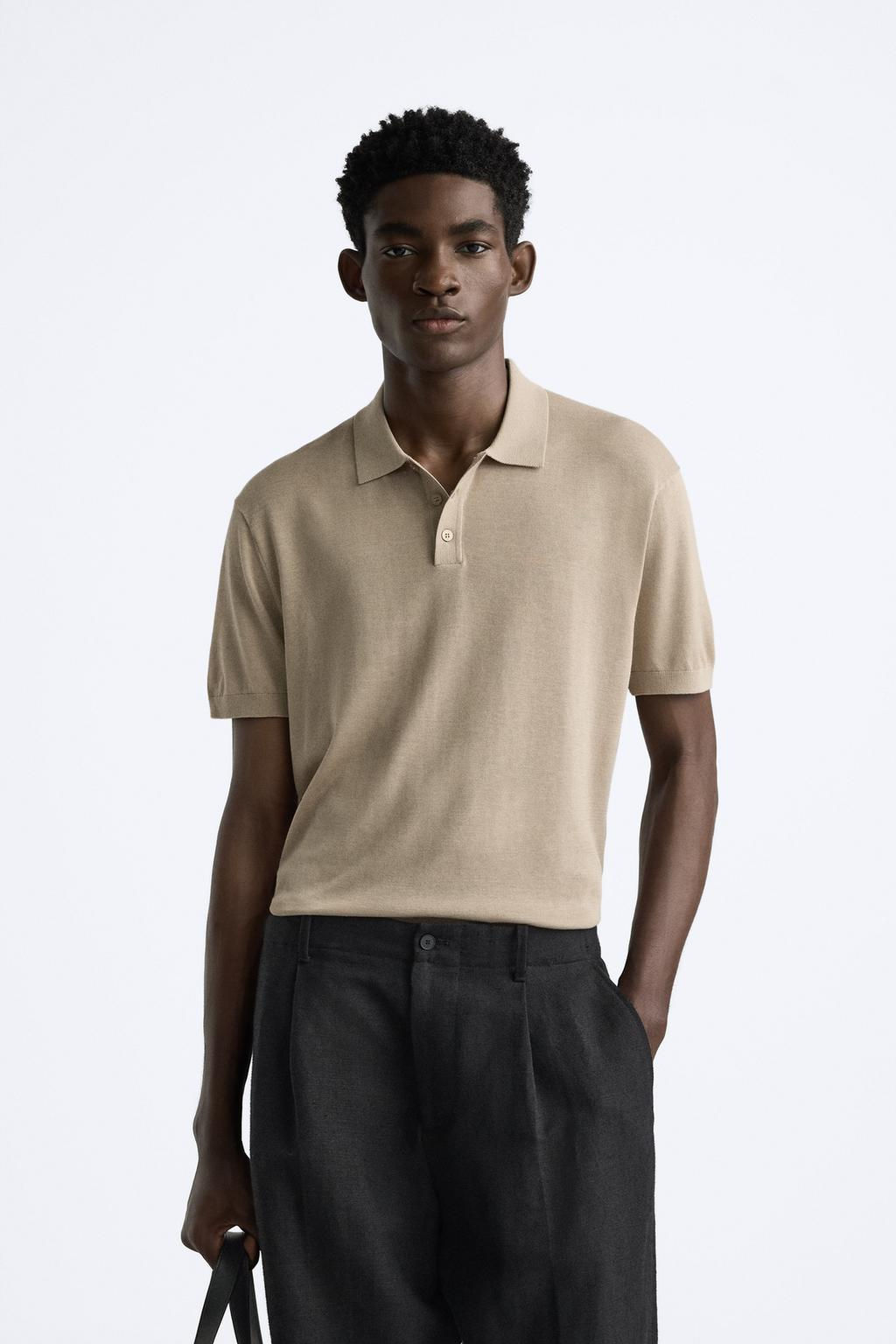 COTTON AND SILK KNIT POLO SHIRT - Zara фото 31