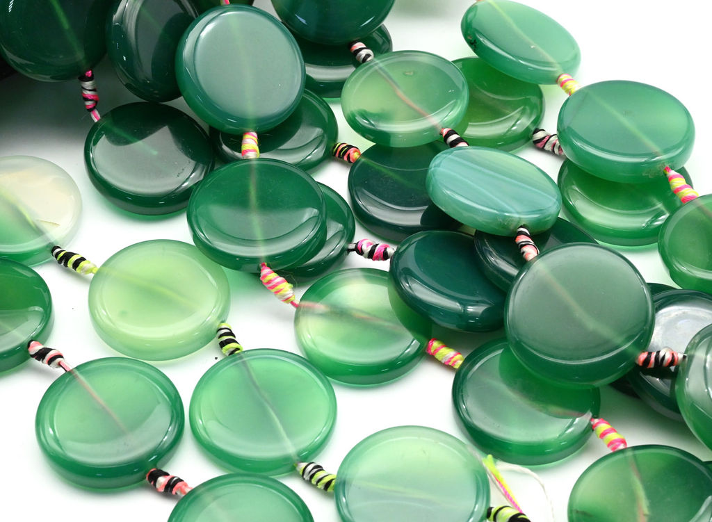 Бусины из агата тонированного круг 30мм цв.зеленый, 37см, 10 бусин Радуга камня