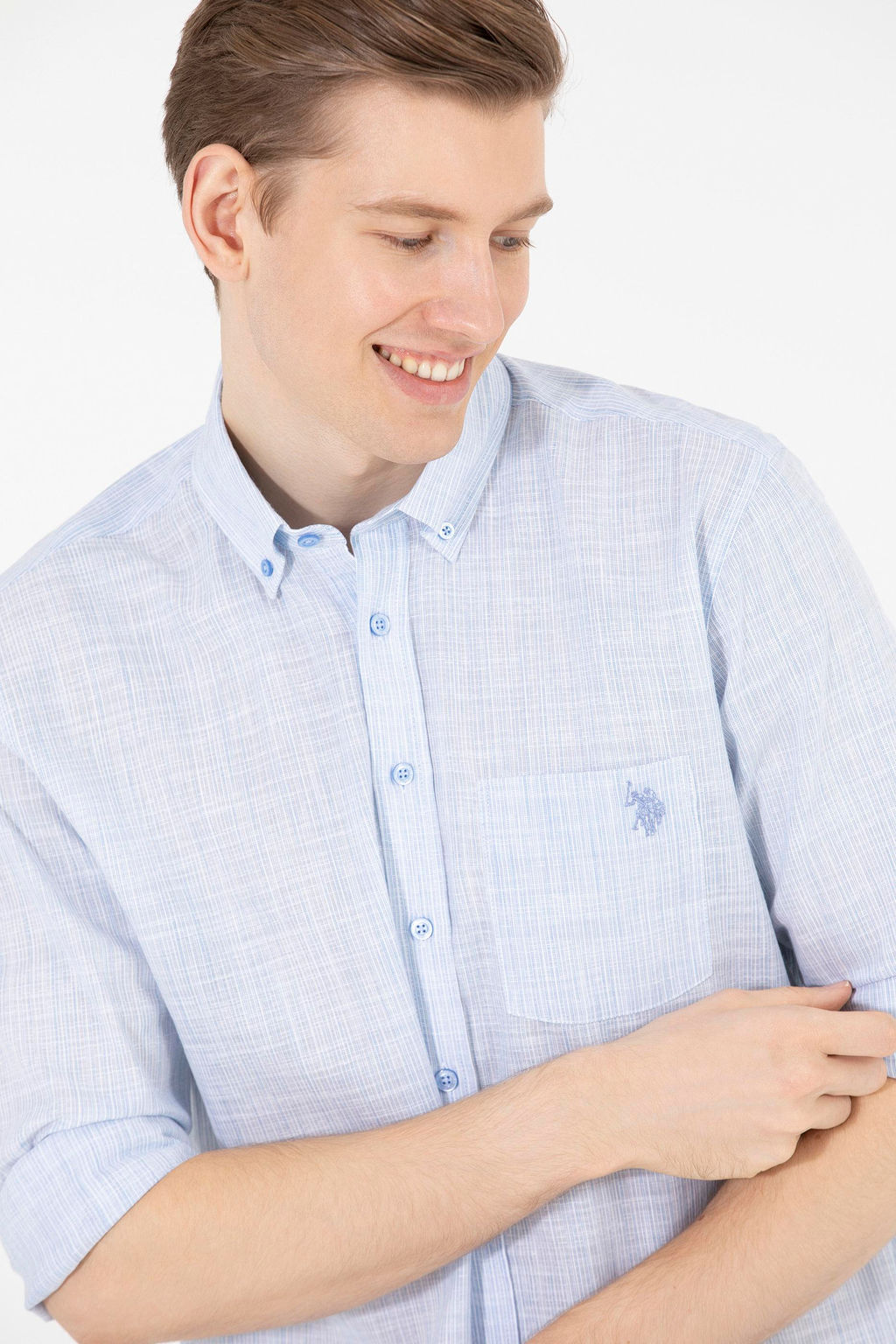 Мужская синяя рубашка с длинным рукавом - U.s. polo assn фото 2