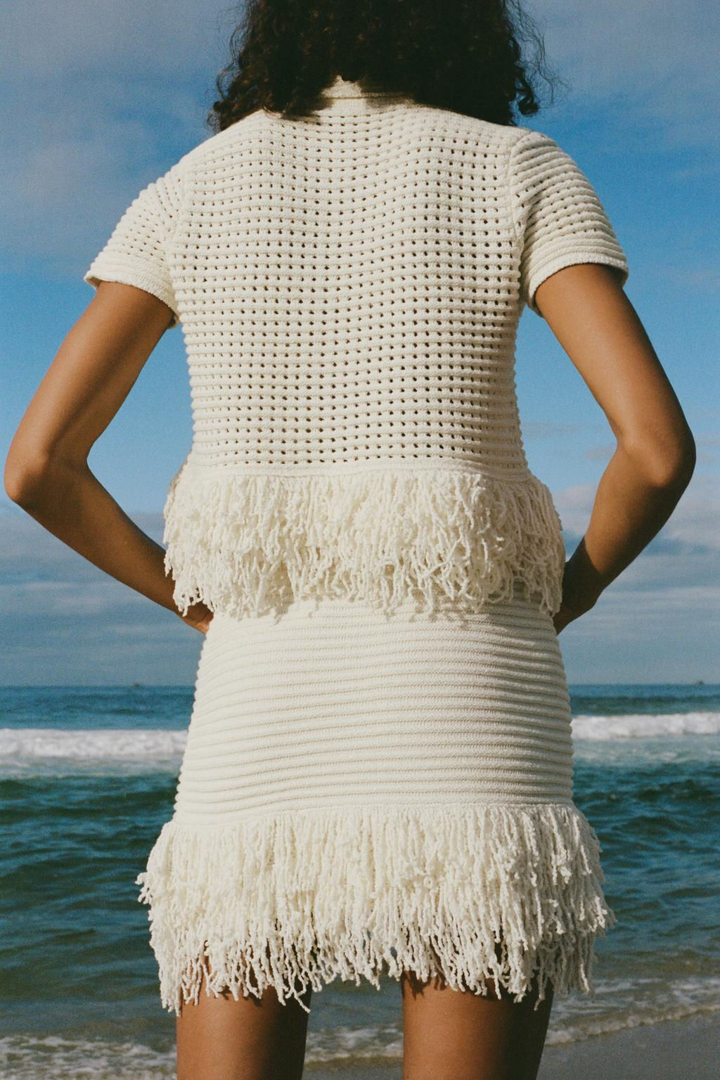 FRINGED CHECK KNIT SKIRT - Zara фото 6