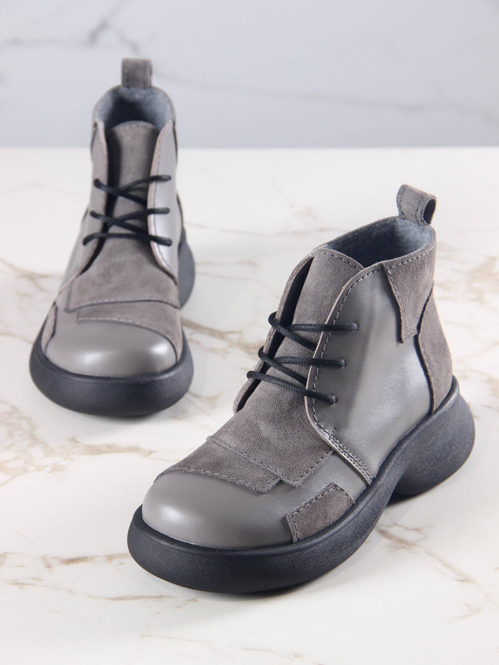 Ботинки 305.927bl.Серый замок замша+серый игуана/мех