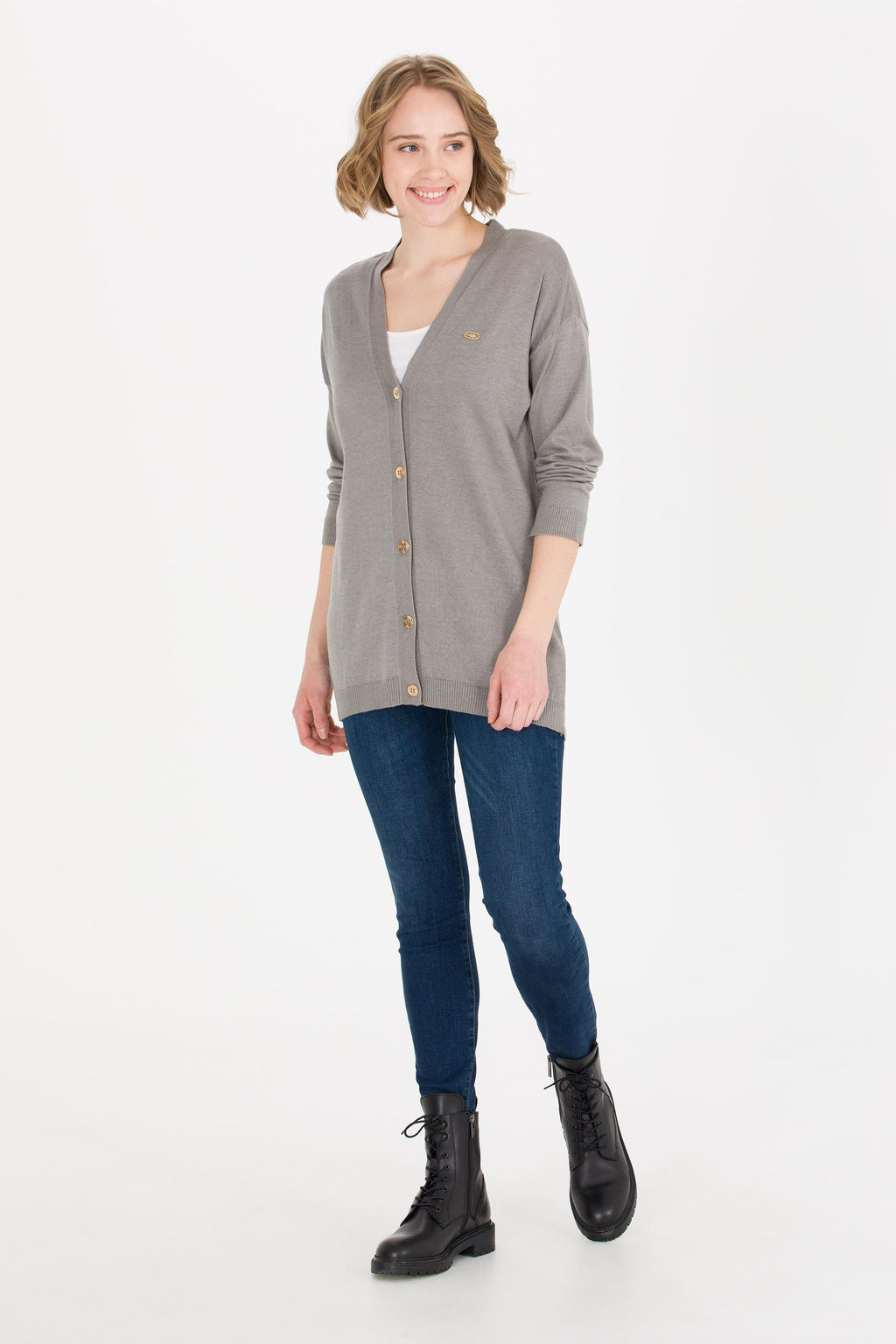U. S. Polo Assn Женский серый меланжевый базовый трикотажный кардиган - U.s. polo assn фото 4